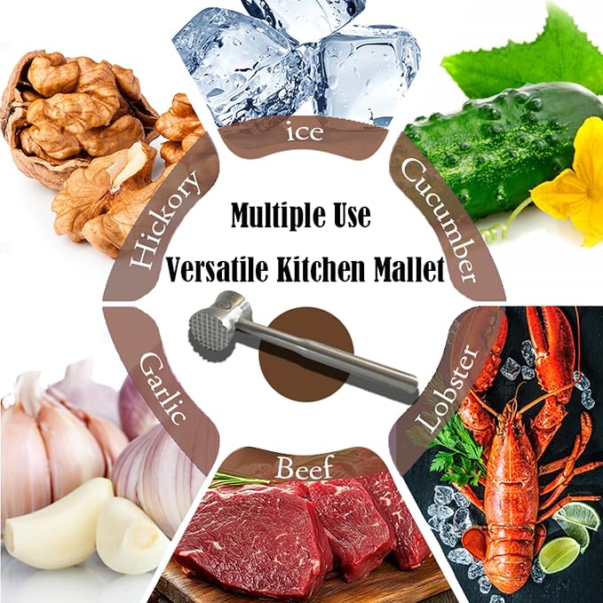 Stainless Steel Meat Tenderizer Tools, Heavy Duty Kitchen Meat Hammer with a 4-hole Silicone Ice Box,Meat Mallet Meat Pounder Waisted Model Designed For Steak, Chicken, Beef, Pork, Nuts