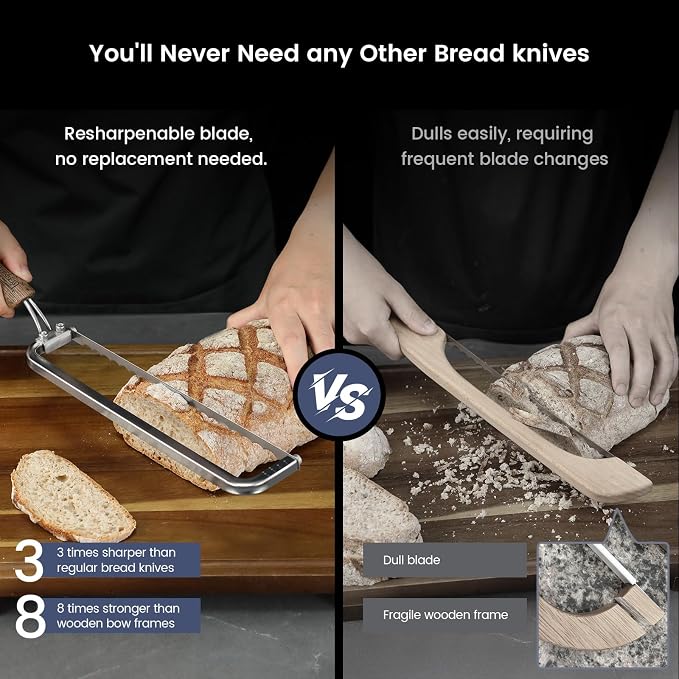 SYOKAMI Left-Handed Bread Knife for Homemade Bread, World's 1st Real Bow-Design Sourdough Bread Slicer, Razor-Sharp Cutter for Crusty Sourdough & Baguette, 4 Thickness Scale Marks, Ideal for Gift