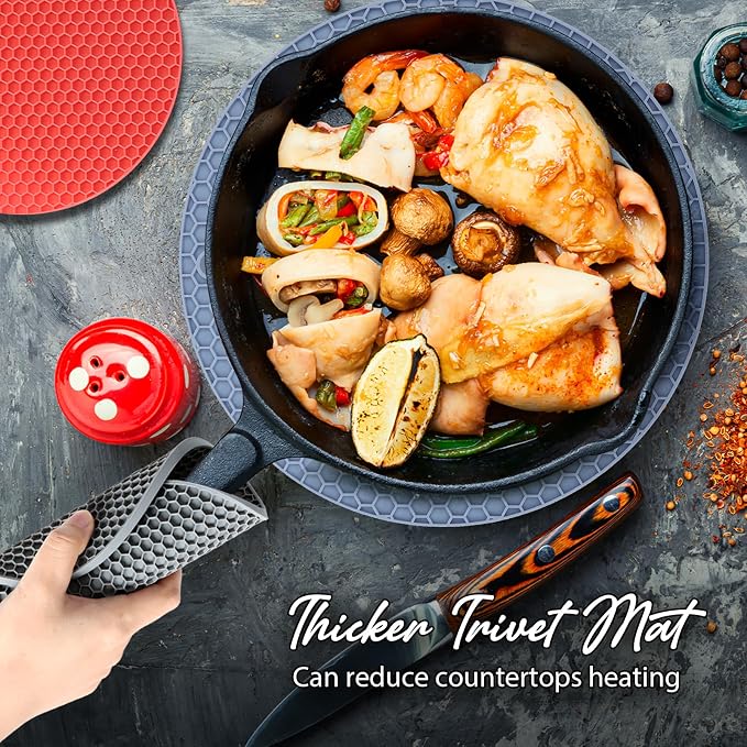 4 Pack Silicone Trivet for Hot Dishes | Heat Resistant Silicone Pot Holders for Kitchen Countertops, Hot Dishes, Jar Opener, Spoon Holder, Easy to Wash, Blue