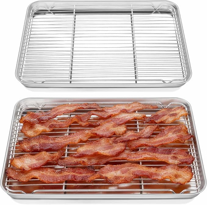 Homikit Baking Half Sheet with Wire Cooling Rack Set (2 Pans+2 Racks) | 18x13 Inch Stainless Steel Cookie Sheets & Cooling Racks, Large Metal Bacon Crisp Trays, Oven & Dishwasher Safe, Non Toxic