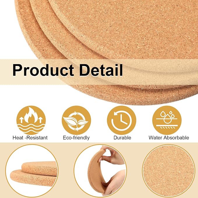 Panitay 16 Pack 8 Inch Round Cork Trivets Thick Hot Pads Cork Trivets for Hot Dishes, Heat Resistant Multifunctional Large Coasters Set for Kitchen, Countertop, Table