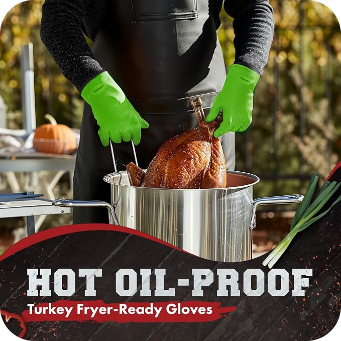 Kitchen perfection XL Silicone Smoker Oven Gloves-Extreme Heat Resistant BBQ Gloves-Handle Hot Food Right on Your Grill Fryer&Pit|Waterproof Grilling Cooking Baking Mitts|Superior Value Set+3 Bonuses