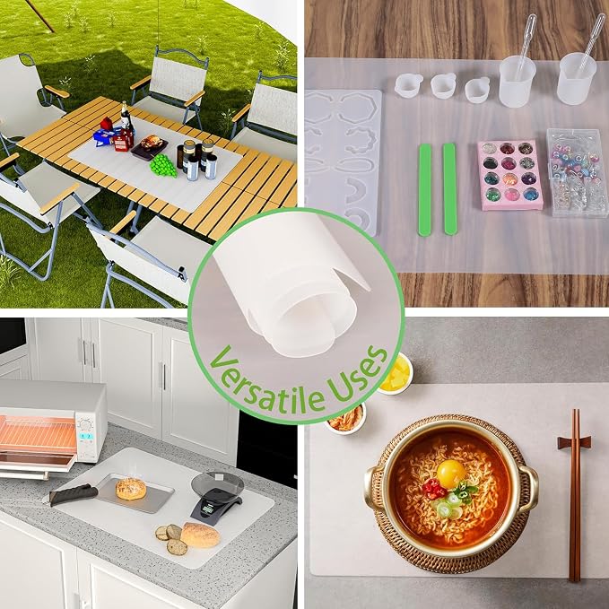 Silicone Countertop Protector Mat: Clear Dual-Sided Non-Slip Sheet | Heat Resistant Silicone Mat for Kitchen Counter (2/Pack) 10.24" x 14.2"- Translucent Thin Non-Stick Baking Mat for Pastry