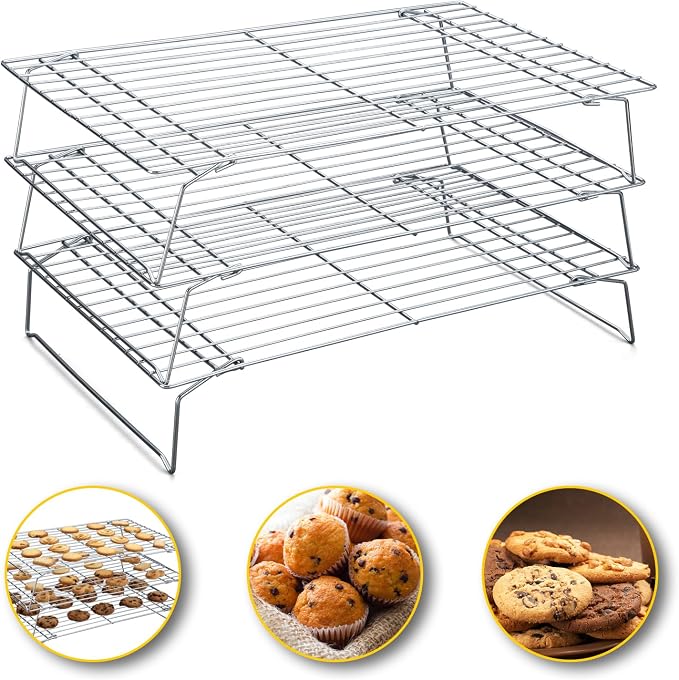 Hunnycook Cooling Racks - 10 * 16 Inch 3PCS Stackable Tall Baking Racks, Stainless Steel Wire Rack for Baking Sheet, Cooling Racks for Cooking and Baking, Oven and Dishwasher Safe