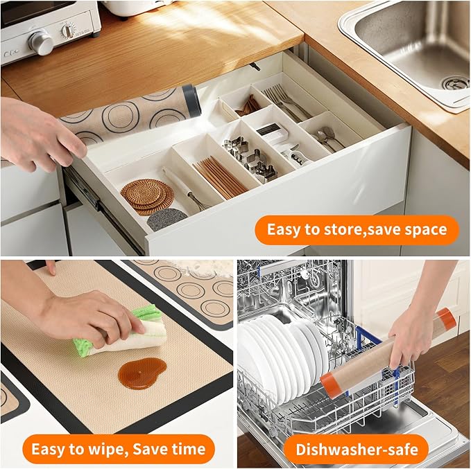 Luckyiren Macaron Silicone Baking Mats, 2 Pack Half Sheet Set, Gray/Beige | Two 16.54 x 11.62 in macaron silicone baking mats feature circles for evenly sized macarons; nonstick half sheet liners.