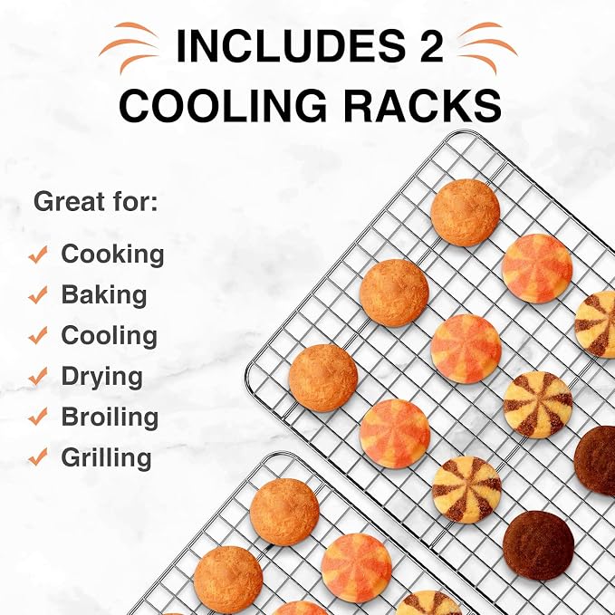 Cooling Rack for Baking 2-Pack, 15 x 10 Inches Baking Rack, Stainless Steel Wire Cookie Rack Fits Jelly Roll Sheet Pan, Oven Safe for Cooking, Roasting, Grilling