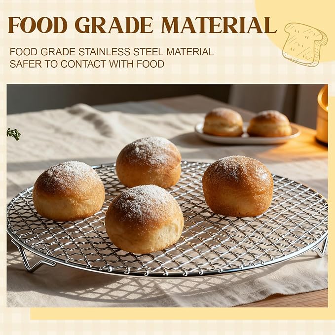 2 Pack 13 Inch Round Cake Cooling Rack, 201 Stainless Steel BBQ Baking & Steaming Rack with Legs - Multi-purpose Straight Wire Grill Grate for Cooking, Baking, Cooling, Canning Racks