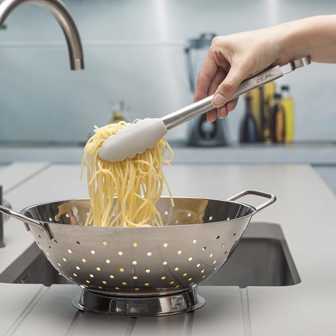 Zeal Silicone Non-Stick Kitchen Tongs with Stainless Steel Handle (26cm) -Cream, 26 cm