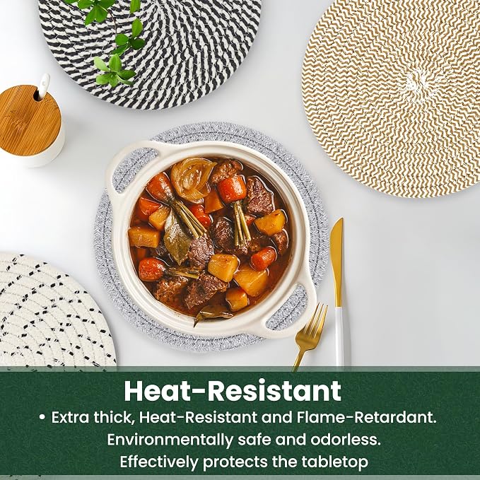 10 Inch Trivets for Hot Dishes, Hot Pots and Pans, Extra Large Thick Heat Resistant Large Coaster for Kitchen, Hot Pads, Kitchen Essentials, Pot Holders for Table & Countertop, 6 Pcs