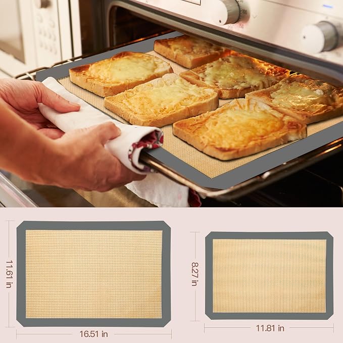 Silicone Baking Mat 3 Pack, Non-Stick Food Safe Reusable Baking Sheets, 2 Medium & 1 Small Sizes for Cookies Macarons Bread, (Gray)