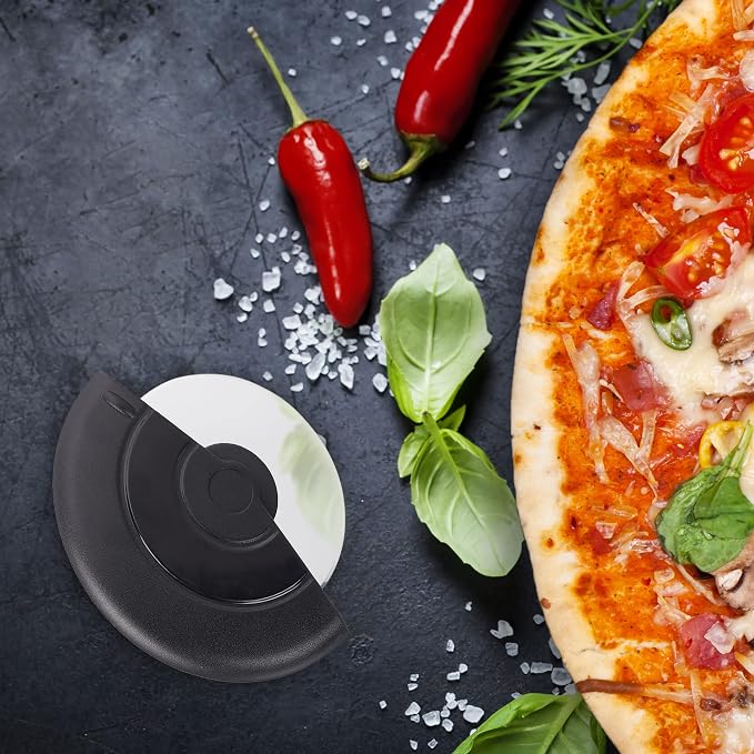 Relaxdays Pizza Cutter Premium Stainless Steel Gastro Wheel Blade Guard Round Dishwasher Safe Black Standard
