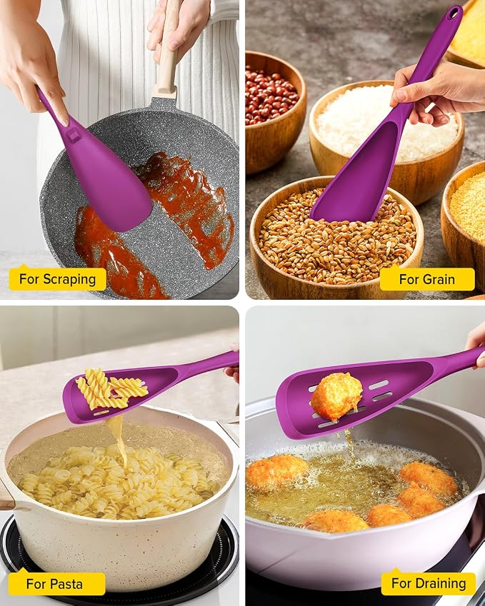 Pack of 2 Cooking Spoons for Non Stick Cookware, Multifunction Spatula Spoon BPA-Free, One-Piece Design, Suitable for Scooping, Scraping, Serving and Mixing (PURPLE)