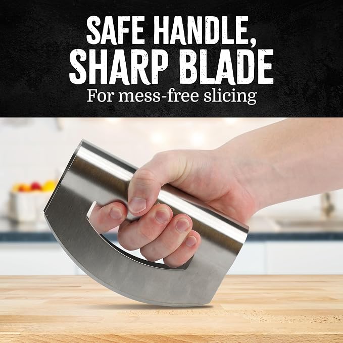 Mindful Design Salad Chopper Tool, Mezzaluna Knife Stainless Steel Vegetable Rocker With Blade Covers