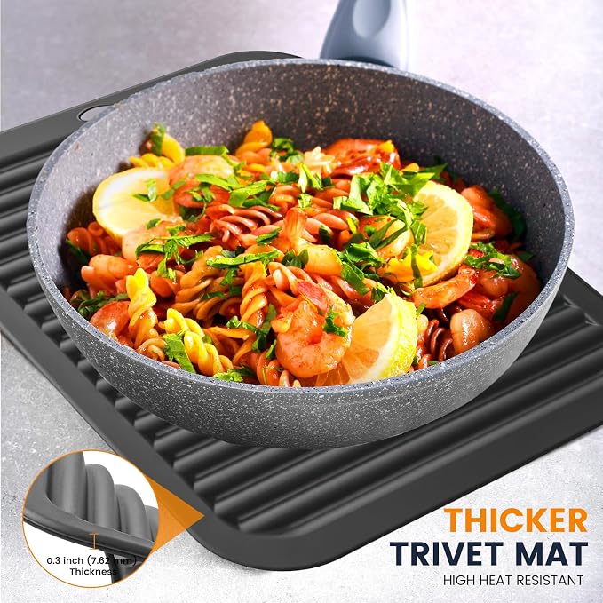 Silicone Trivet Mats 2 Heat Resistant Pot Holders Multipurpose Non-Slip Hot Pads for Kitchen Potholders, Drying mat, Jar Opener, Spoon Holder, Coaster.(Jet Black)