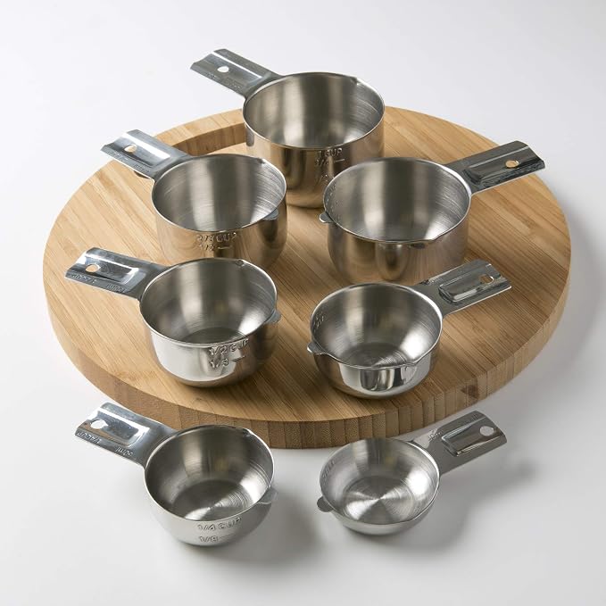 KitchenMade professional stainless Steel Measuring Cups Set of 7– Nesting Metal Measuring Cups for Kitchen – Dry & Liquid Measurements (ML & OZ), Rust-Resistant, Dishwasher Safe, baking gadget.