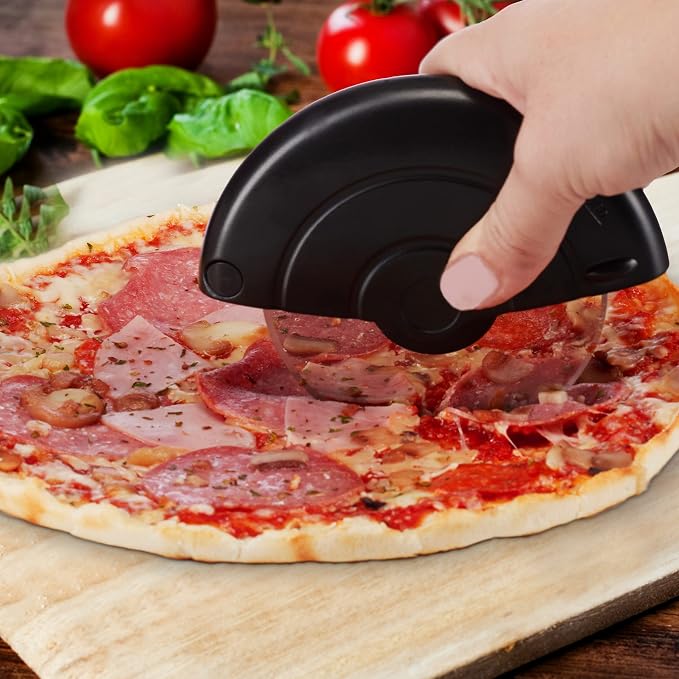 Relaxdays Pizza Cutter Premium Stainless Steel Gastro Wheel Blade Guard Round Dishwasher Safe Black Standard