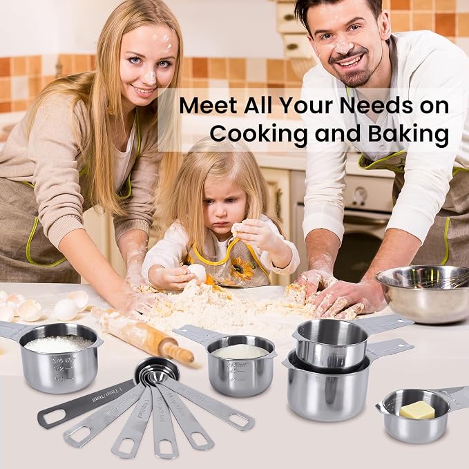 7x Stainless Steel Measuring Cups with 6x Measure Spoons Set,4x Py&Res Plastic liquid Measurings Cups for Liquids,Kitchen Gadgets for Cooking & Baking Utensils Christmas Gift (17Pcs)