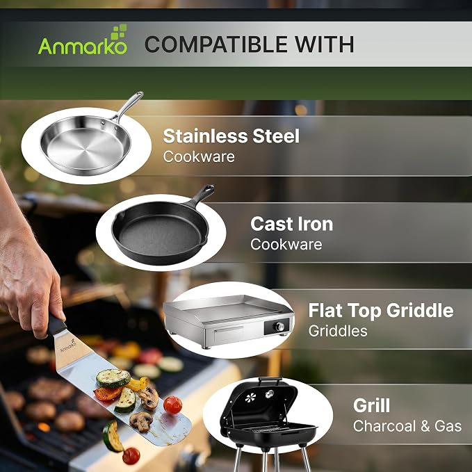 Anmarko Stainless Steel Spatula with Plastic Handle, Pancake Flipper, Kitchen Cooking Tool