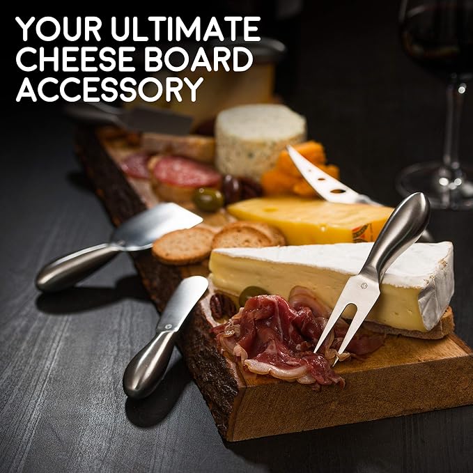 Lunar 6-Piece Cheese Knife Set - Premium Stainless Steel Cheese Knives Collection - Charcuterie Board Accessories Gift Ready w/ 15 Festive Recipes