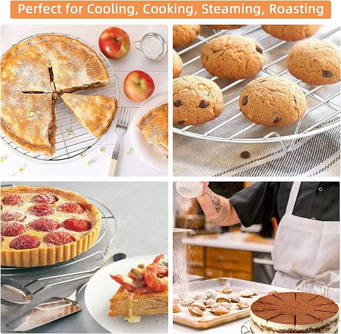 TamBee 2Pcs Cooking Rack Round 304 Stainless Steel Cooling Racks Baking and Cooling Steamer Rack w Stand Cookware for Air Fryer Pressure Cooker Canning (7&8 Inch)