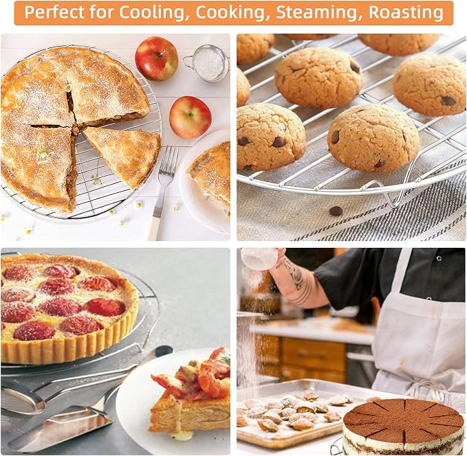 TamBee 7 Inch Round Cooking Rack Air Fryer Rack Cooking Steaming 304 Stainless Steel Round Rack Cross Wire w Stand Cookware for Air Fryer Pressure Cooker Canning 2Pcs(2,7Inch)