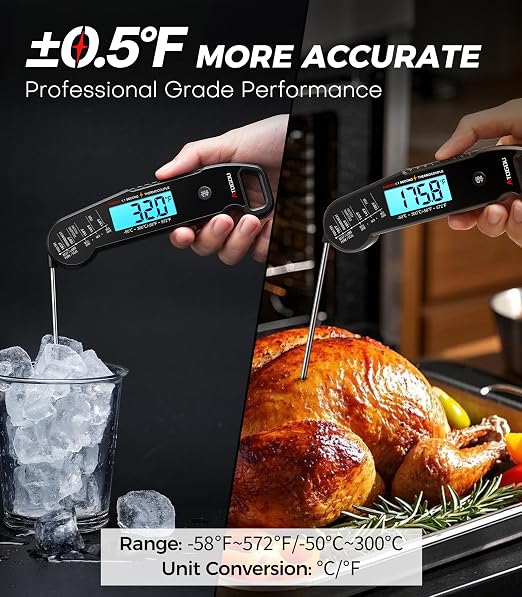 Atogou Professional Meat Thermometer Digital for Cooking Food, <1 Sec Instant Read & ±0.5℉ Accuracy, IP67 Waterproof, Thermocouple Sensor Probe, for Kithchen, BBQ, Grill, for Men Him Dad, Black