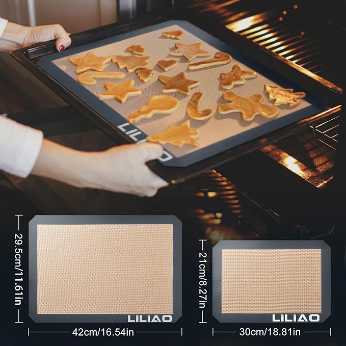 LILIAO Silicone Baking Mat, 3-Pack Non-Stick Reusable Baking Mat, Oven Baking Sheet for Making Cookies, Macaroons, Bread and Pastry (Gray)