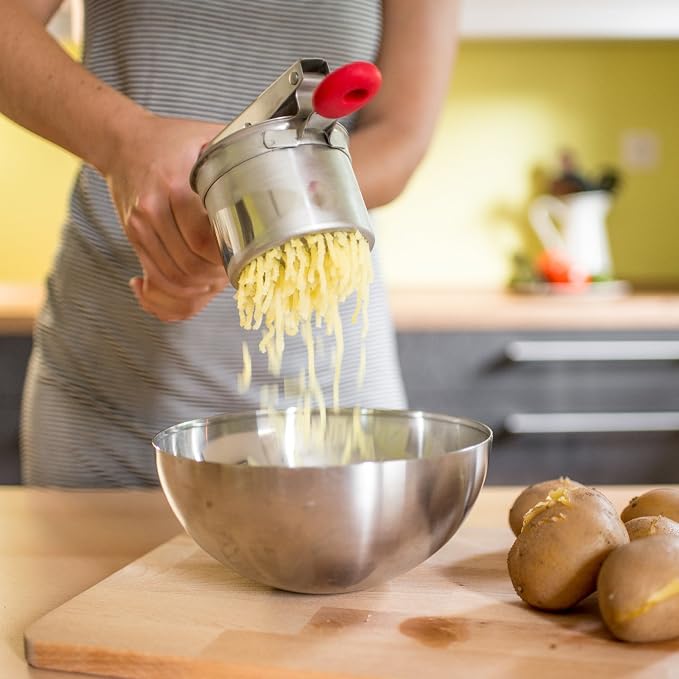 Potato Ricer Set with 3 Ricing Discs (Fine, Medium, Coarse) - Premium Stainless Steel Baby Food Strainer, Fruit Masher, and Food Press with Ergonomic Comfort Grip