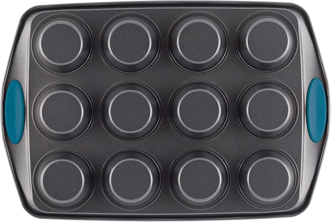 Rachael Ray Yum -o! Nonstick Bakeware 12-Cup Muffin Tin With Grips / Nonstick Cupcake Tin With Grips - 12 Cup, Gray