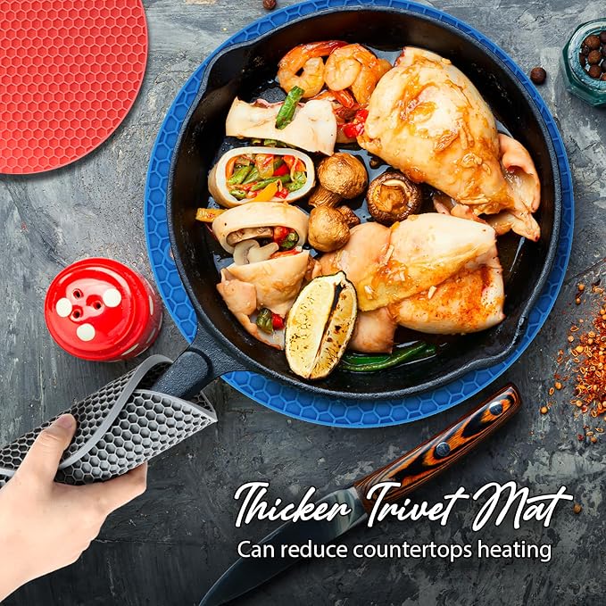 4 Pack Silicone Trivet for Hot Dishes | Heat Resistant Silicone Pot Holders for Kitchen Countertops, Hot Dishes, Jar Opener, Spoon Holder, Easy to Wash, True Blue