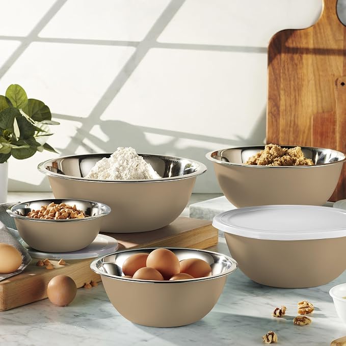 10-Piece Stainless Steel Mixing Bowl Set with Lids for Food Prep & Storage | WHYSKO Mixing Bowls with Lids Set - .75, 1, 1.5, 3 & 5 Quart Kitchen Bowls, Rustproof Metal Nesting Bowls, Dishwasher Safe