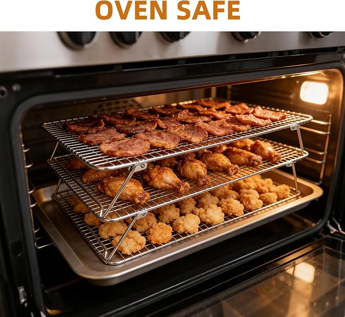 Sourdough Bread Cooling Rack, Oven Rack for Baking and Cooking Collapsible 12"x 16.5" for Half Sheet, Wire Rack Stackable Stainless Steel Rack for Cookie, Cake, Bacon and Jerky