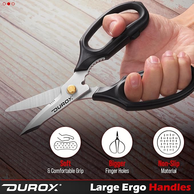 Heavy Duty Scissors, Multipurpose Utility Scissors. Built to Cut Leather, Cardboard, Carpet, Plastic and Rope. All Purpose Heavy Duty Kitchen Scissors to Cut Meat, Poultry and Chicken Bones