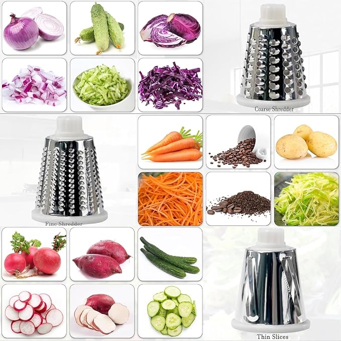 YOUCZON Rotary Cheese Grater Multi-Purpose Stainless Steel Cheese Shredder | rotary grater with strong suction, ergonomic handle and food pusher for fast, safe slicing and shredding.
