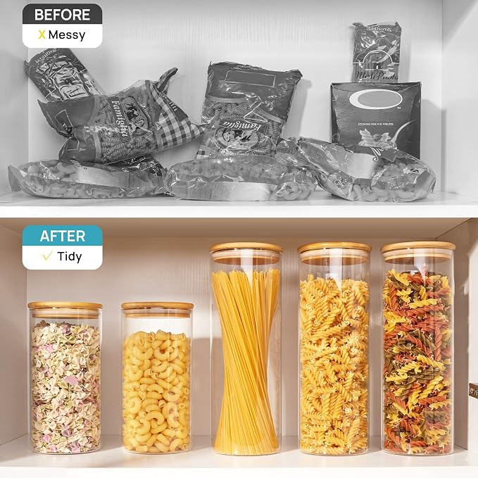 Vtopmart 70oz Glass Food Storage Jars with Airtight Bamboo Lids, 3 Pack | Large Kitchen Containers for Pasta, Nuts, Flour, Canisters Set for Cereal, Pantry Organization, BPA Free