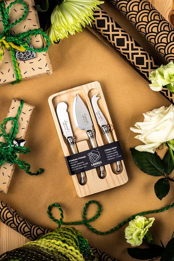 Laguiole Style de Vie Cheese knives Premium Line, set of 3, mother of pearl color