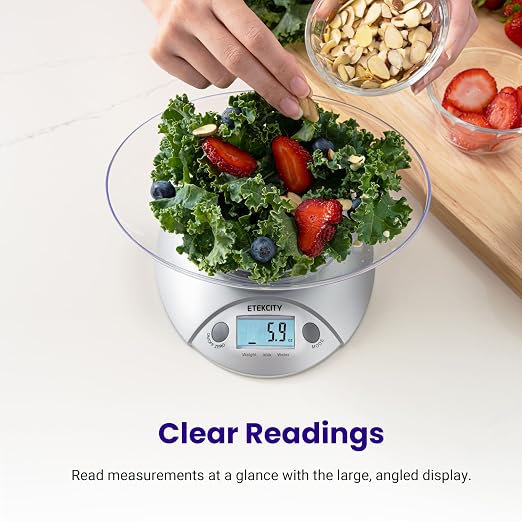 Etekcity Food Kitchen Scale with Bowl, 11lb/5kg, Grams and Ounces | Removable bowl with tare, backlit display, ideal for baking, meal prep, dieting and weight loss