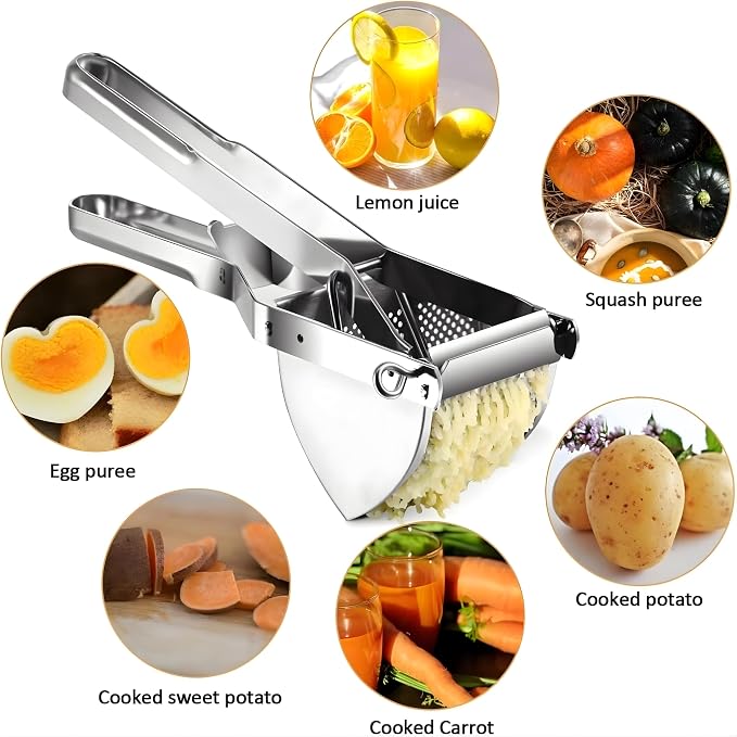 Heavy Duty Potato Ricer Stainless Steel, 23 Oz Large Capacity Press for Mashed Potatoes, Dishwasher Safe Hand Ricer for Smooth Lump-Free Mash, Vegetable Puree Maker for Baby Food