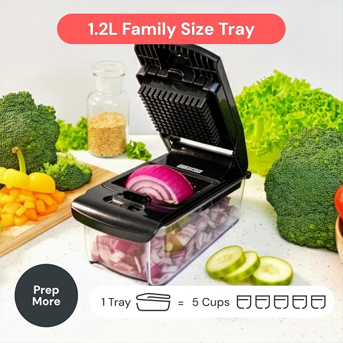 Fullstar Pro Original Vegetable Chopper & Mandoline - Chopper & Mandoline Lids - Food Chopper with Container, Fruit Slicer, Onion Dicer - All-in-One Prep Tool - Kitchen Gadgets & Gifts (6 in 1, Black)