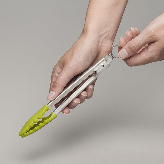 Zeal J141L Silicone Non Stick Kitchen Mini Tongs with Stainless Steel Handle (20cm), Lime Green
