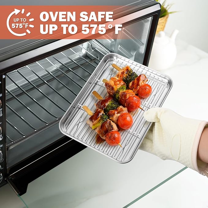 Homikit 2 Pack Small Baking Cooling Racks, 9.7 * 7.5 Inch Stainless Steel Wire Rack for Cooking Roasting Grilling, Fit for Toaster Oven Pan, Non-toxic & Heavy-Duty