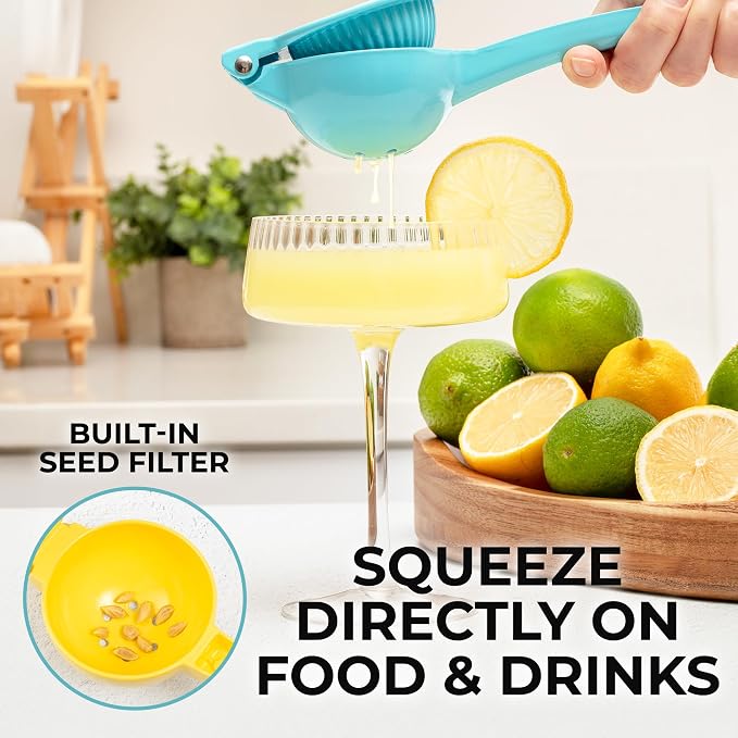 Zulay Premium Quality Metal Lemon Squeezer, Citrus Juicer, Manual Press for Extracting the Most Juice Possible - Light Blue