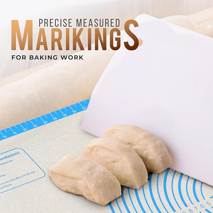 26 * 16 inches blue, Non-Slip Silicone Baking Sheets - Baking Mat with 0.7mm Thickness - Non-Stick Pastry & Cookie Mat for Kitchen Counter for Rolling Out Dough with Measurements.