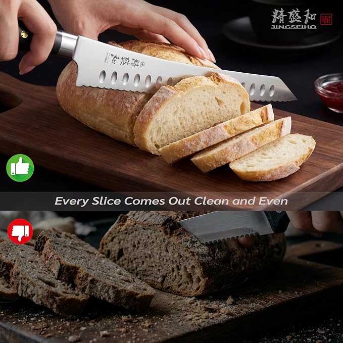 Bread Knife for Homemade Bread,Serrated Blade 10 in with Cover | Offset Handle, Outward-Curved Edge for Clean Even Slices, Slicer Cuts Sourdough, Bagels, Ham, Pineapple, Ideal Gift