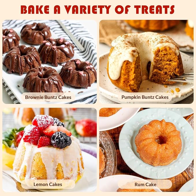 HKNMTT 2Pcs Mini Buntz Cake Pan 6-Cavity Non Stick Baking Molds 3 Shaped | Food-Grade & BPA Free Silicone, Oven Safe, for Baking Cakes, Jelly, Brownie