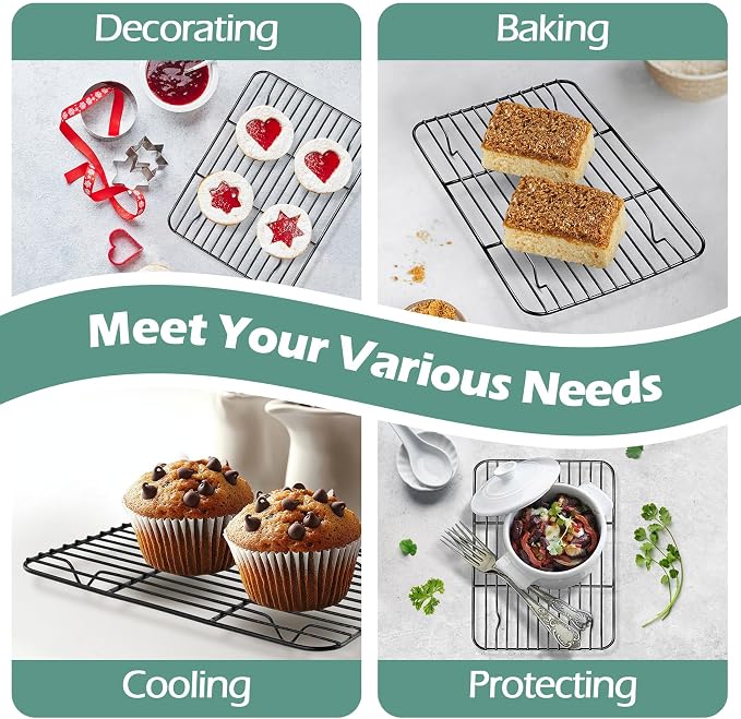 TeamFar Cooling Rack, 8.75" x 6.25" Coated Stainless Steel Wire Rack | 2 Pack Baking Racks for Cooling Cooking Grilling Drying Roasting, Non-stick Coating, Healthy & Sturdy, Oven safe & Easy Clean