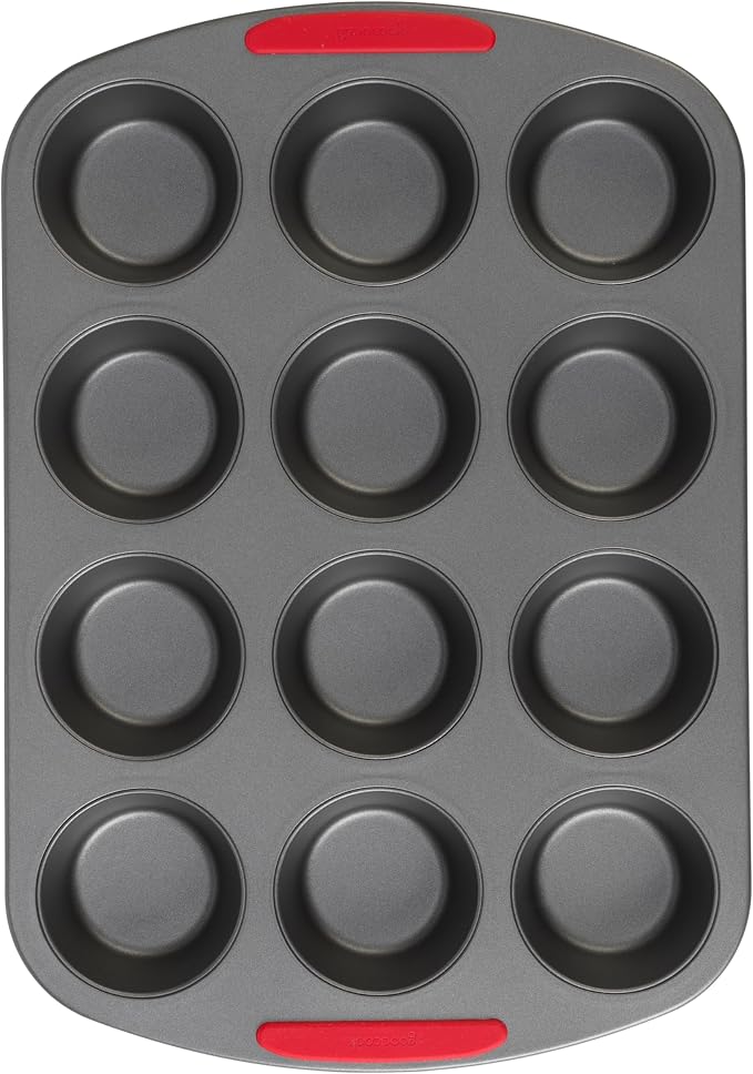 GoodCook MegaGrip 12-Cup Muffin Pan with Silicone Grip Handles Perfect for Cupcakes Durable Heavy-Gauge Steel Construction Scratch-Resistant Nonstick Coating, 15.5x10.5-Inch, Gray (Pack of 12)