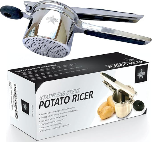 Potato Ricer Stainless Steel Professional- Sturdy Ricer for Mashed Potatoes - Light fluffy mash every time with your new potatoes ricer - Homemade baby food is a breeze with this vegetable ricer