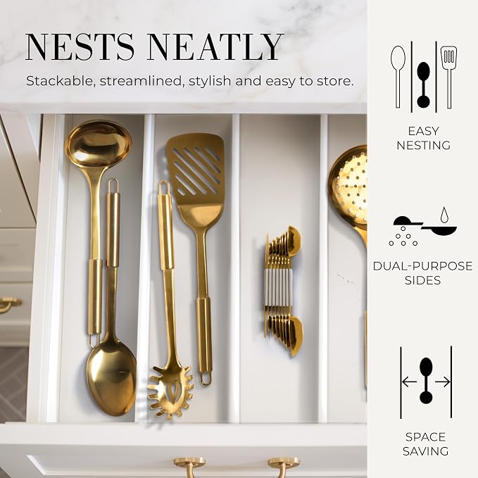 White and Gold Measuring Spoons with Leveler - Featuring 8PC Upgraded Style, Dual-Sided, Stackable, Stainless Magnetic Measuring Spoons Set - Fits in Spice Jars, White and Gold Kitchen Accessories