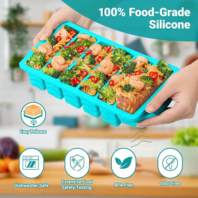 1/2 Cup Silicone Freezer Molds with Lid, 4-Pack Silicone Freezer Trays for Soup, Sauce & Broth – Meal Prep Containers, Large Ice Cube Tray, Oven & Dishwasher Safe